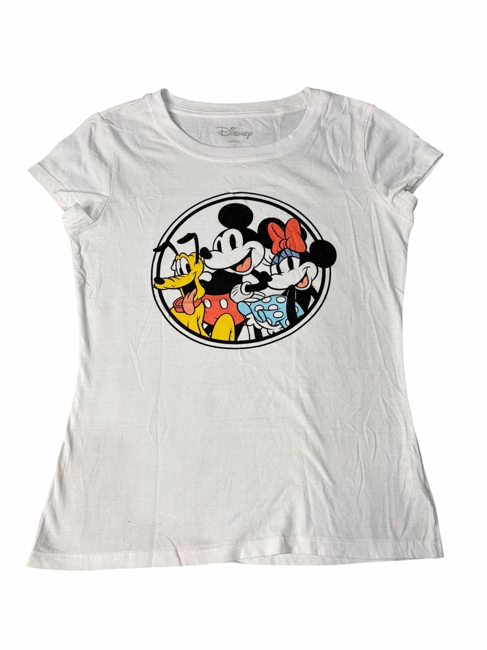 Disney White Graphic Tee with Mickey, Minnie & Pluto